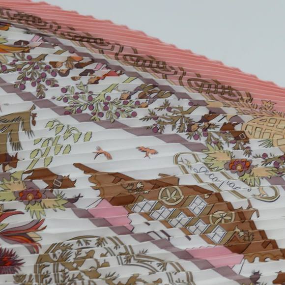 HERMES Carre Pleated Decoupages Scarf Silk Pink Auth hk1221 - Picture 6 of 16